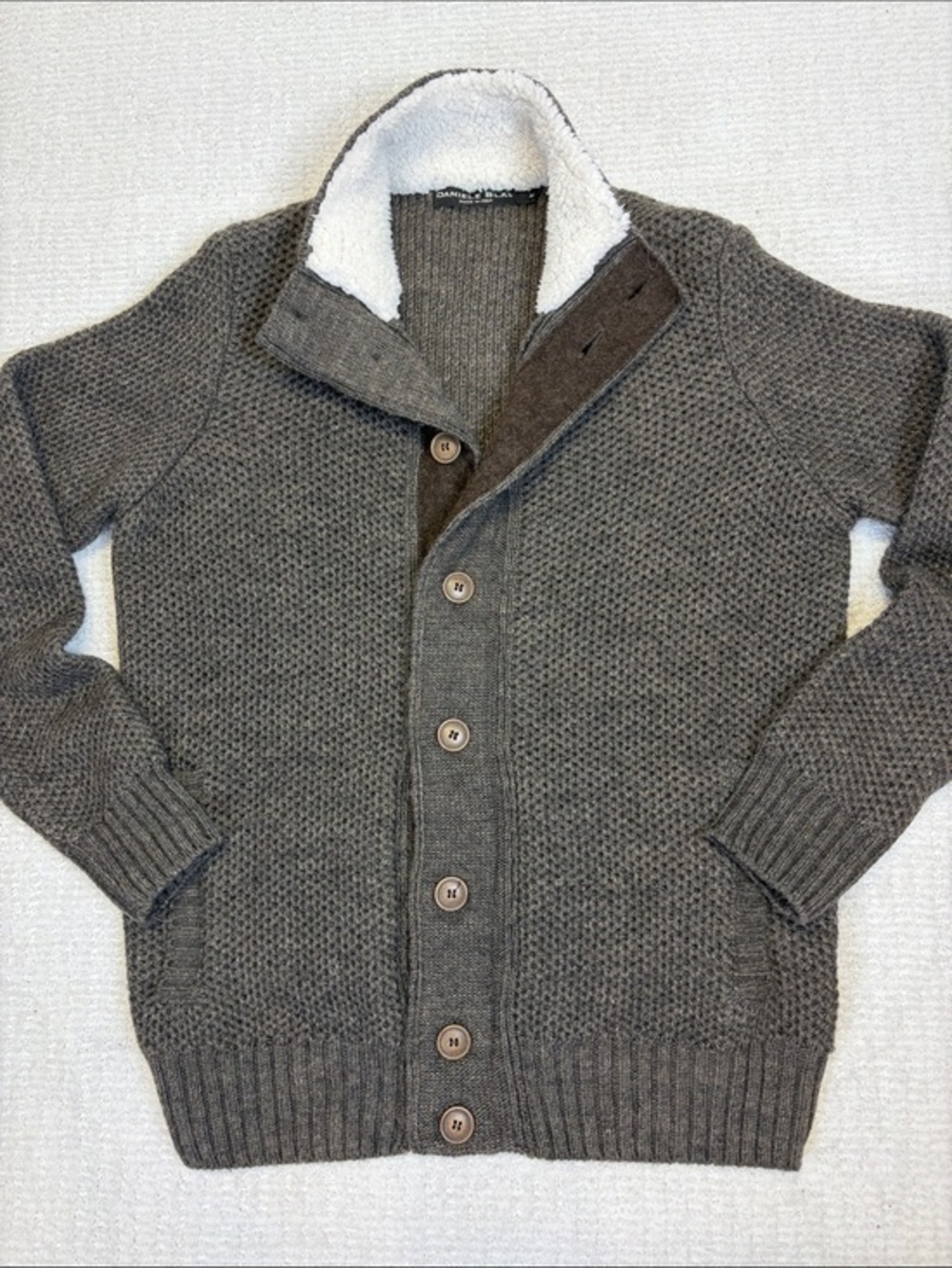 Daniele Blas Italy Wool Blend Sherpa Lined Button Cardigan Sweater Mens Size M